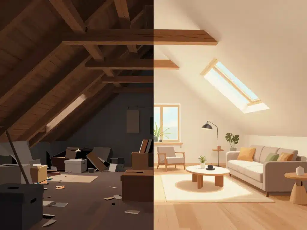 Aménagement combles avant / après split grenier loft moderne