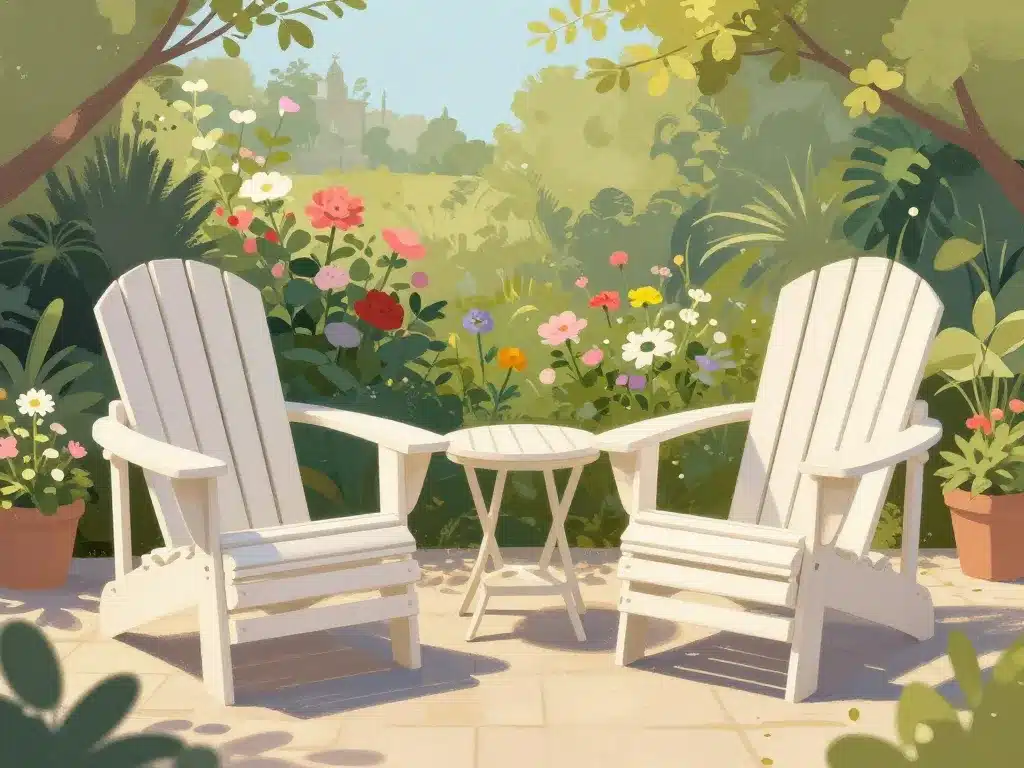 coin détente jardin avec chaises adirondak