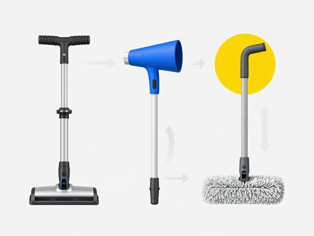balai lavant diagramme ergonomie, tête pivotante et microfibre