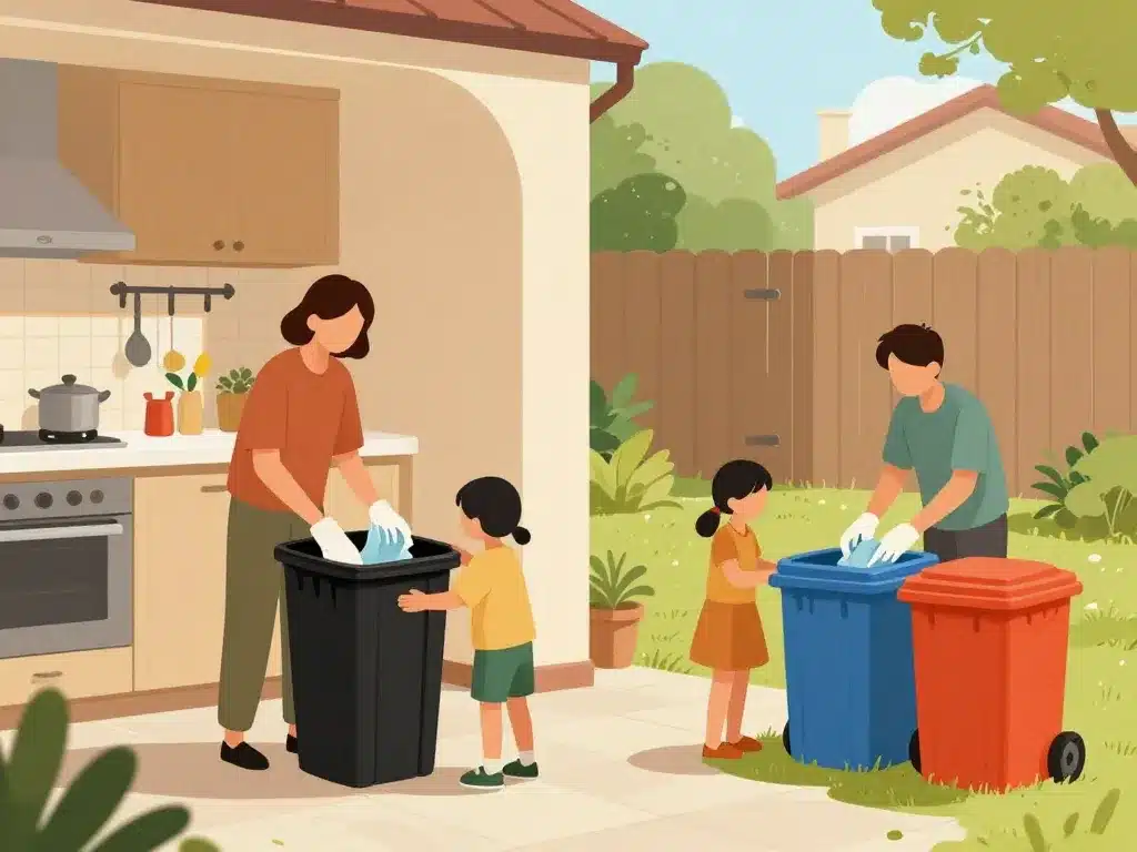 famille entretien poubelle noire maison