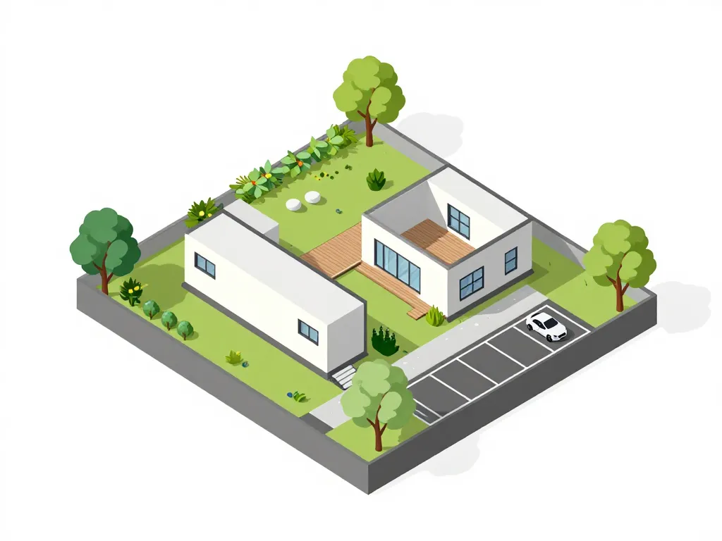 Plan concept terrain 200m2 maison jardin parking