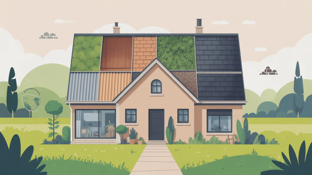 Couverture pour toiture illustrant différents matériaux et types