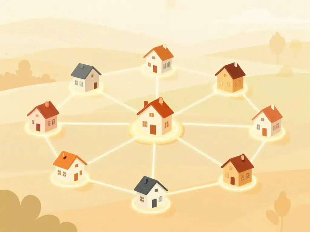 Habitatparticipatif net réseau de maisons et personnes interconnectées