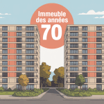 Vue façade immeuble année 70 en ville