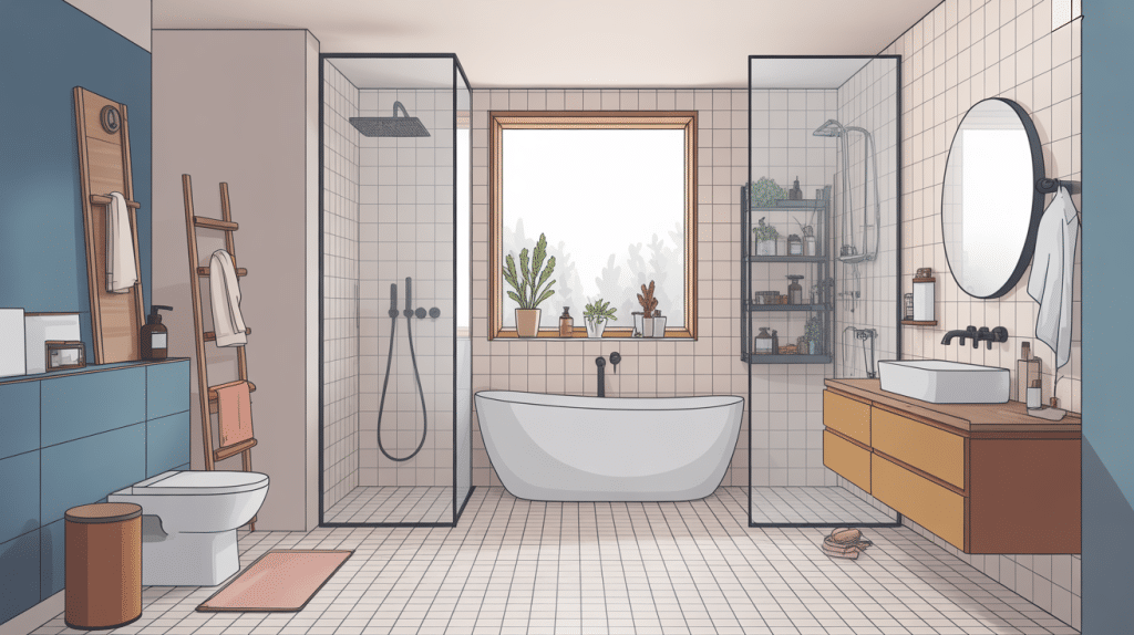 installation de salle de bain, vue d'ensemble rénovée moderne