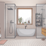 installation de salle de bain, vue d'ensemble rénovée moderne