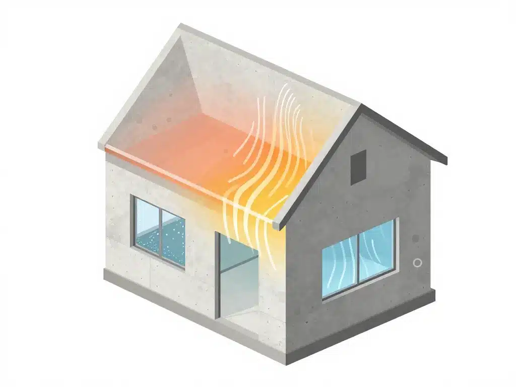 Schéma concept maison préfabriquée béton inconvénients thermiques et acoustiques