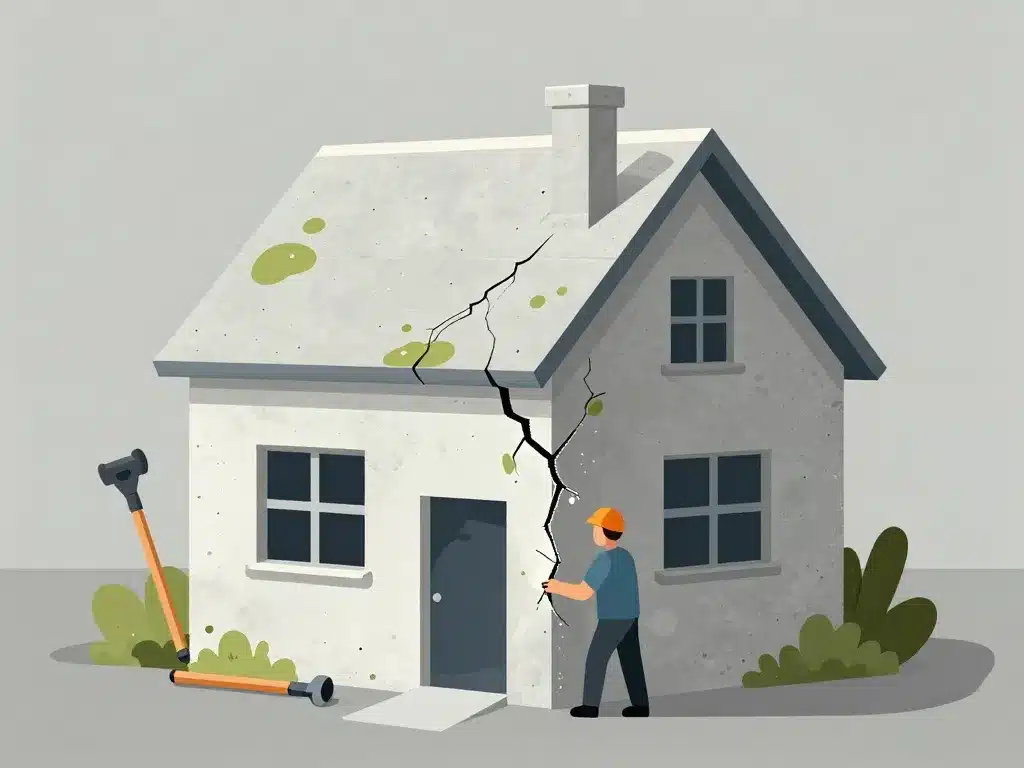 Illustration entretien maison préfabriquée béton inconvénients fissures et réparations