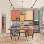 Meuble avec plan de travail dans pièce lumineuse et contemporaine