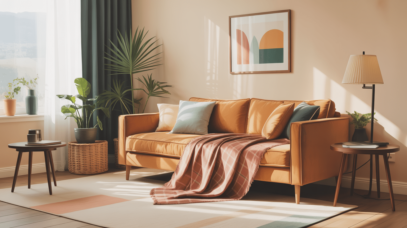 plaid pour canapé d'angle sur canapé moderne avec coussins