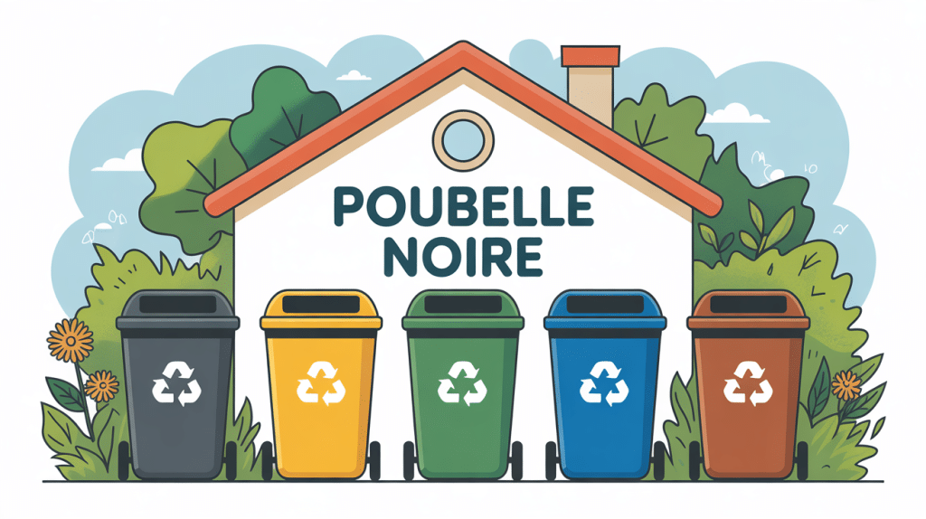 illustration poubelle noire et tri déchets ménagers