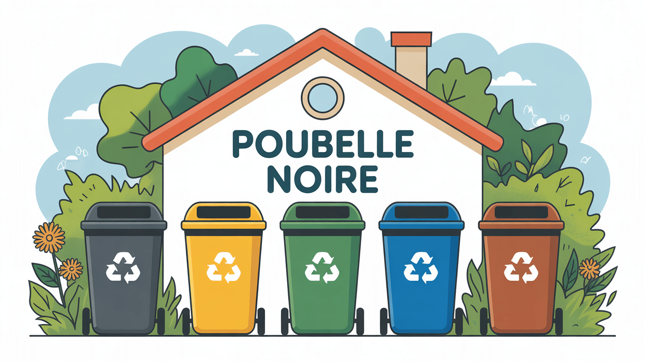 illustration poubelle noire et tri déchets ménagers