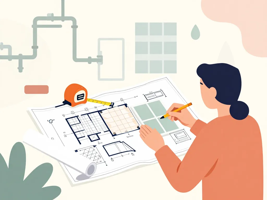 installation de salle de bain, préparation et plans