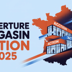 Visuel stylisé prochaine ouverture magasin Action 2025 sur la carte de France