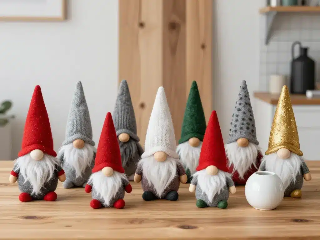 gamme styles materiaux gnomes de noel sur table