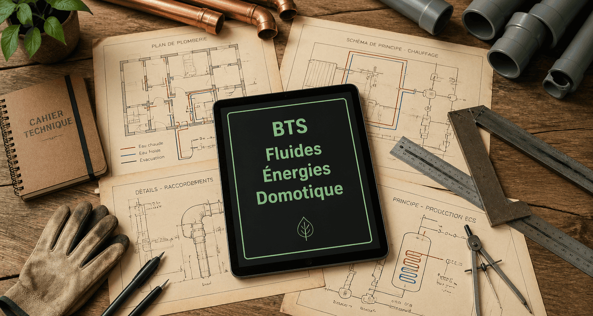 bts plomberie plans et outils sur bureau