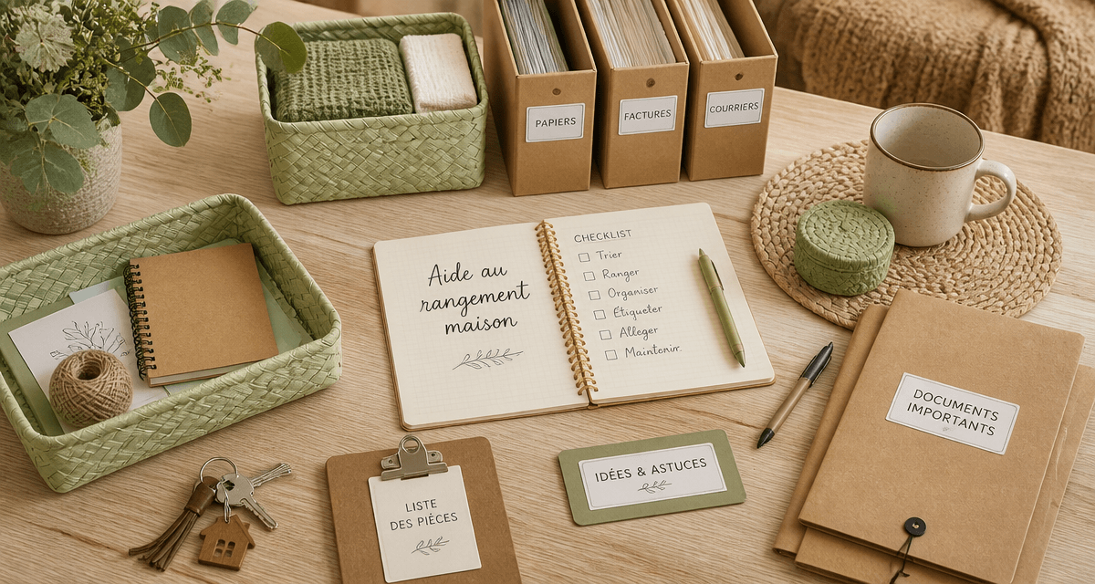 Aide rangement maison objets organisés sur table