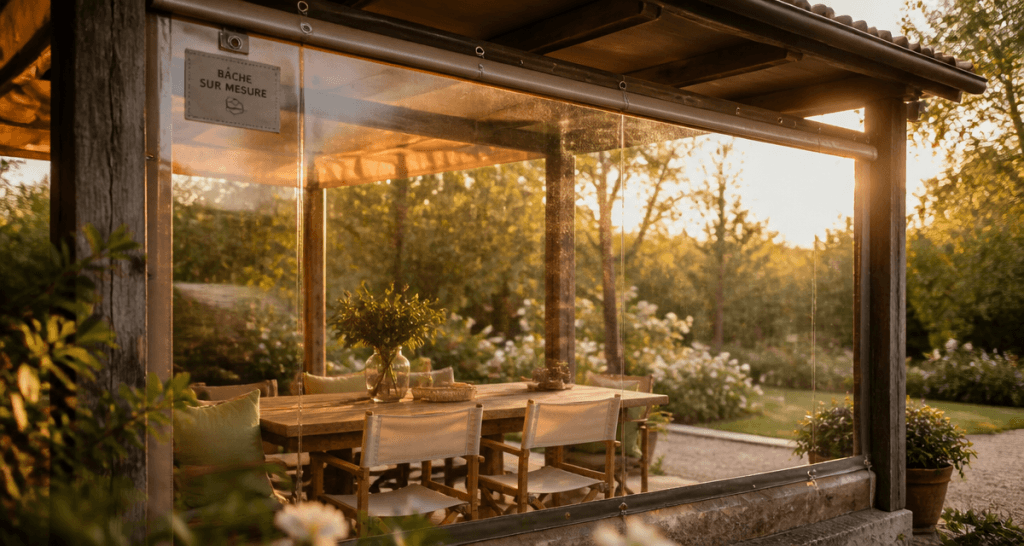 bache terrasse sur mesure pvc transparente sur pergola