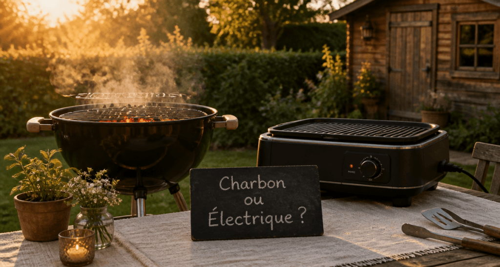 barbecue charbon ou electrique côte à côte en extérieur