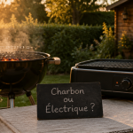 barbecue charbon ou electrique côte à côte en extérieur