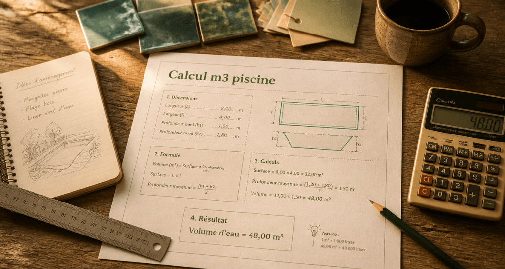 calcul m3 piscine fiche outils