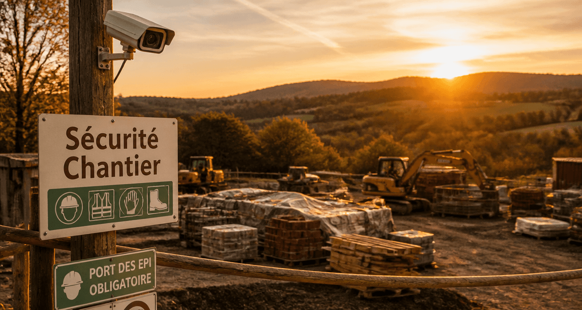 camera de chantier surveille engins sur zone de stockage