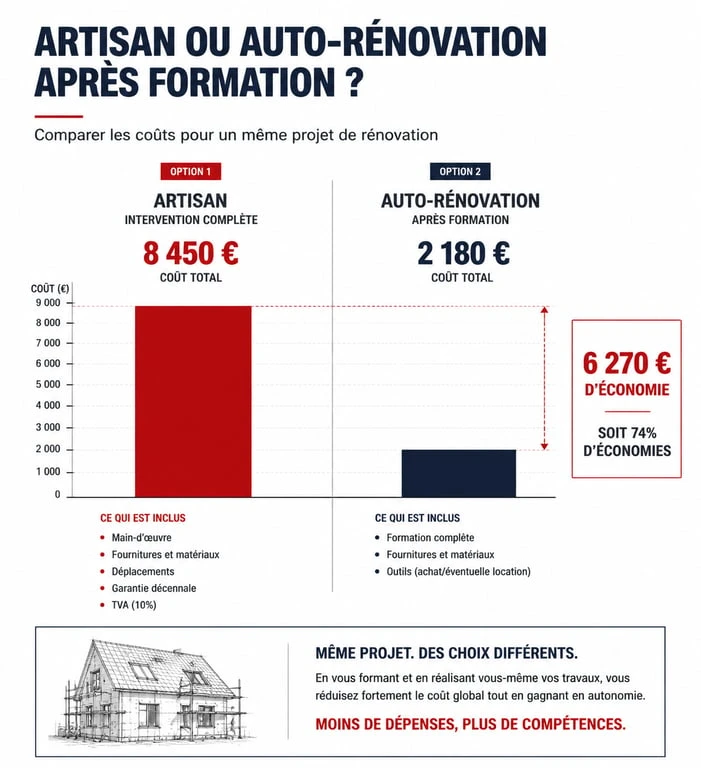 Comparatif coût artisan vs auto-rénovation formation bricolage