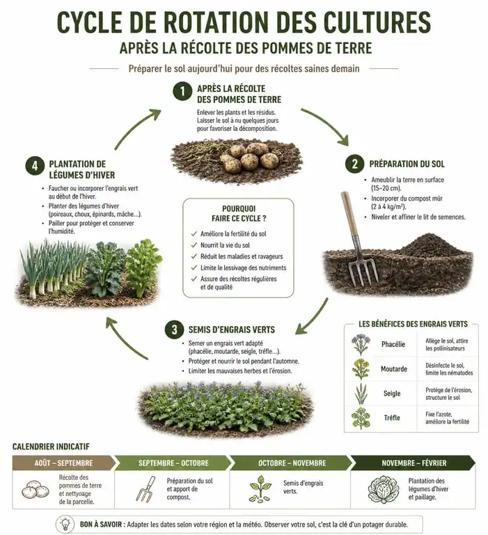 Infographie cycle rotation cultures après pommes de terre