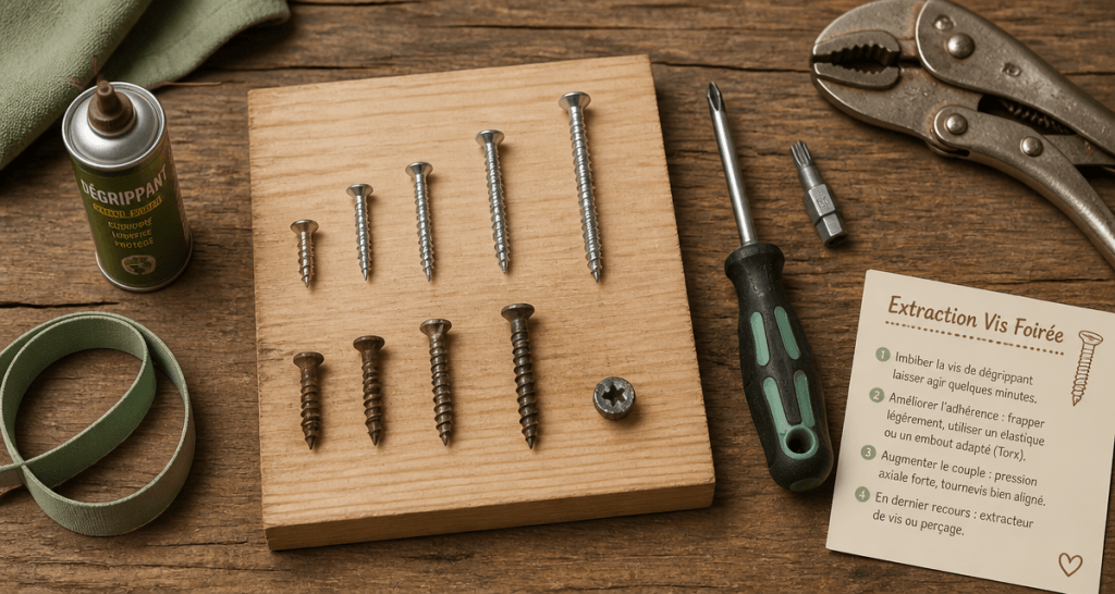 visse foirer sur établi avec outils extraction