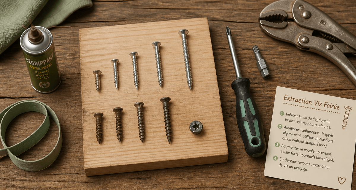 visse foirer sur établi avec outils extraction