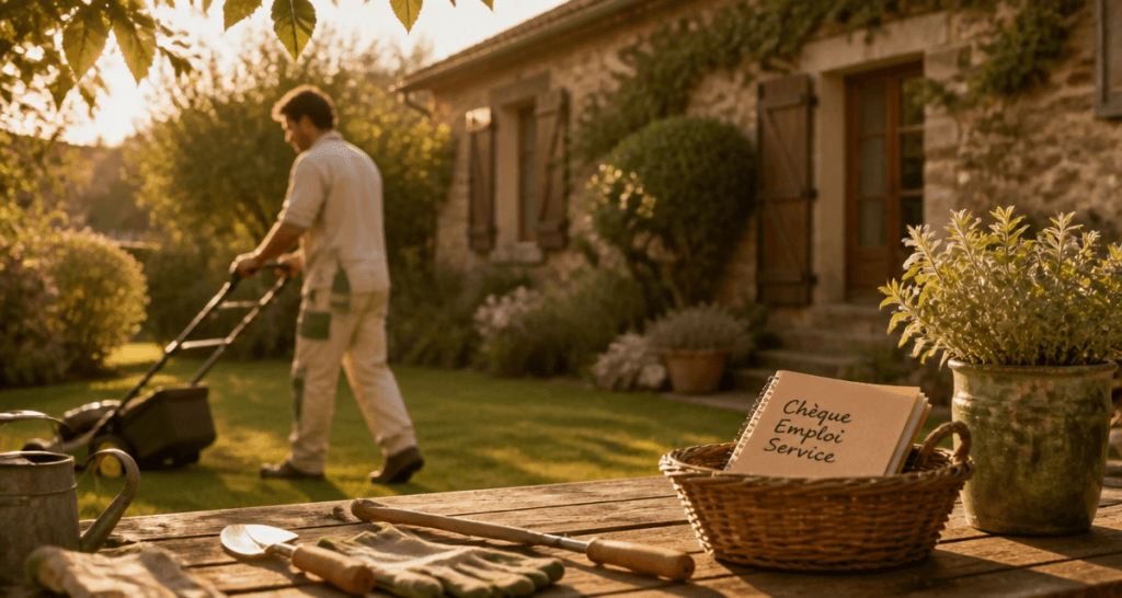 jardinier cheque emploi service devant maison