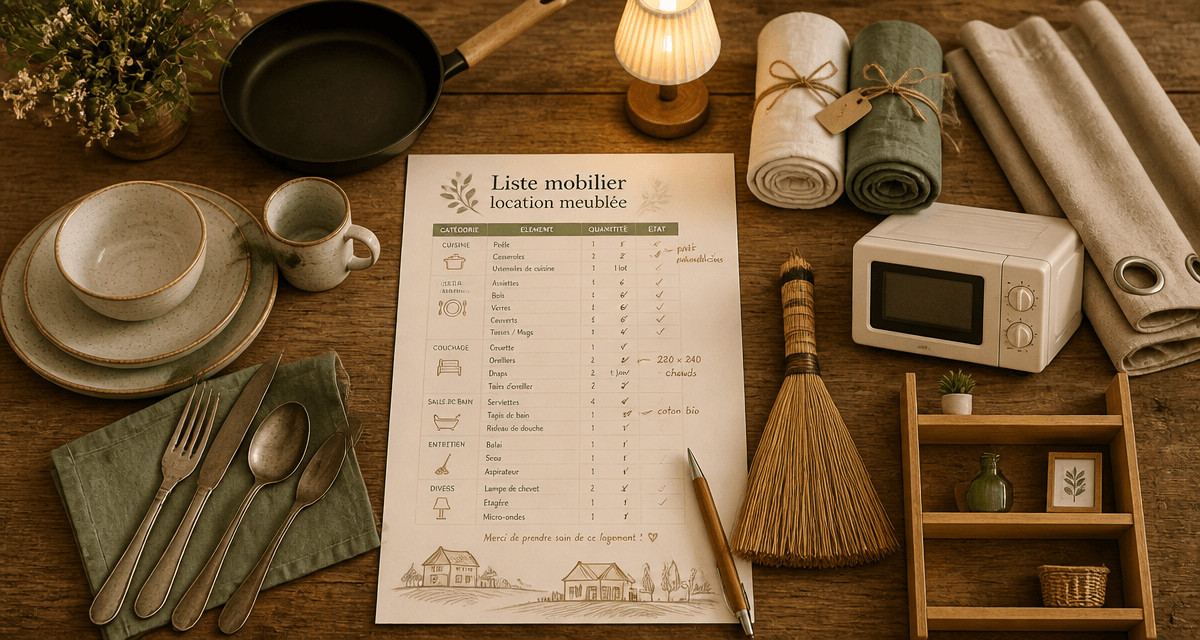 liste mobilier location meublée pdf sur table avec équipements