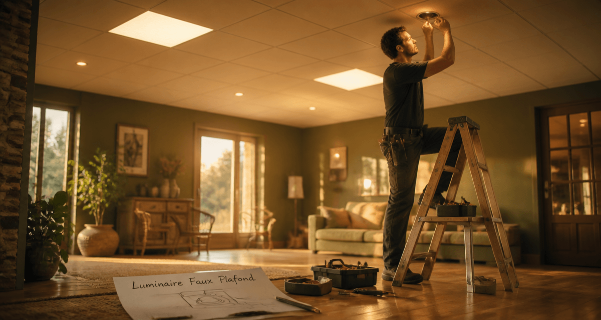 luminaire faux plafond LED et spot encastré