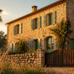 Maison pierre de taille rustique lumière dorée