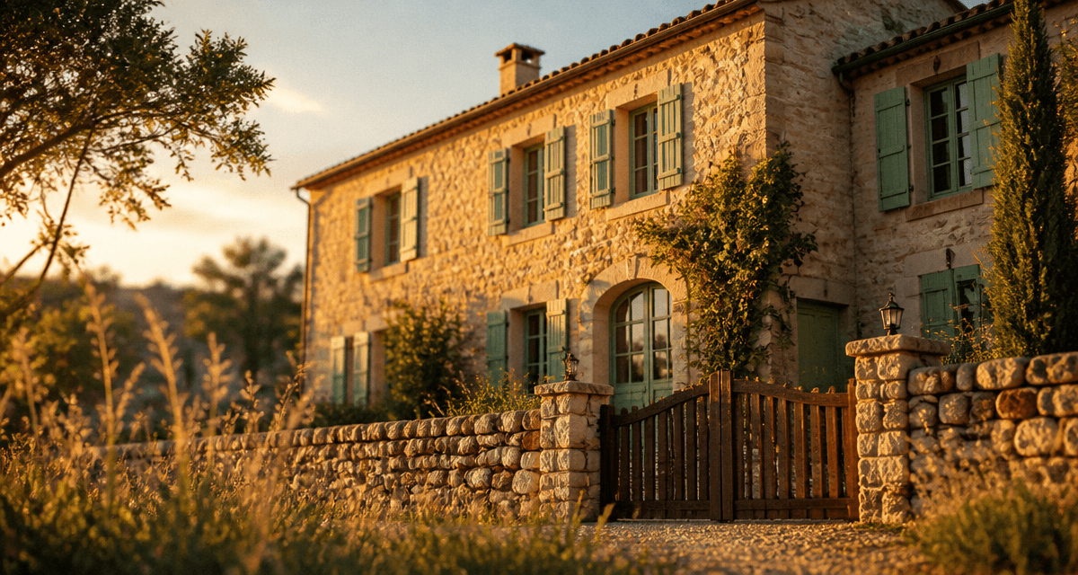 Maison pierre de taille rustique lumière dorée