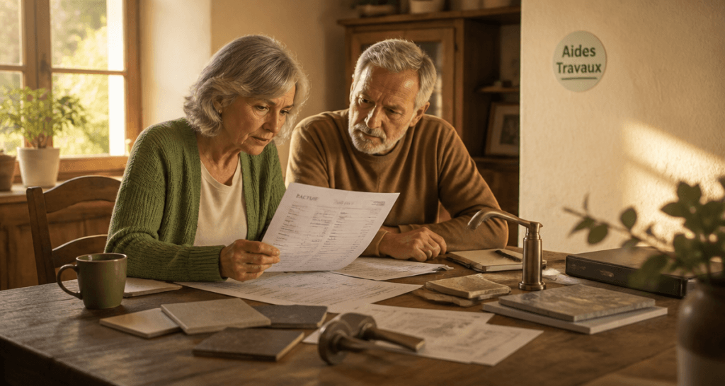 Couple seniors travaux maison impots facture