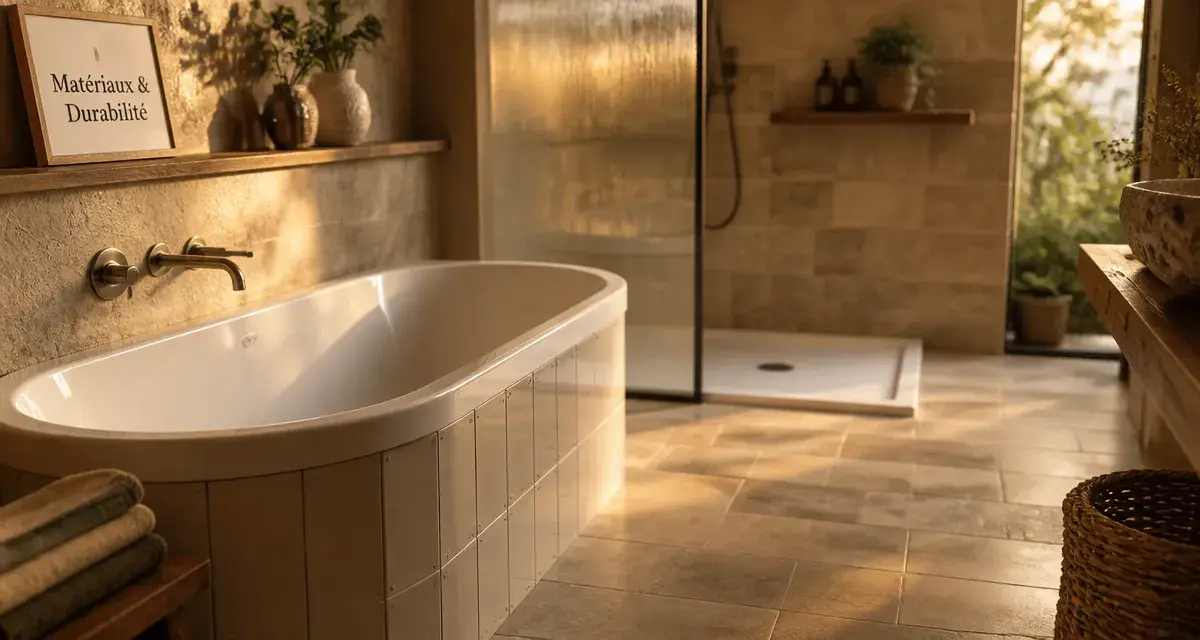 Baignoire de salle de bain îlot blanche avec pare-baignoire en verre