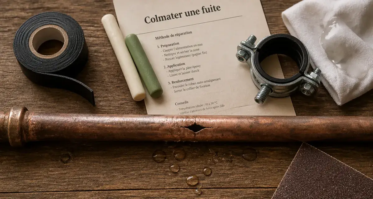 Colmater une fuite d eau sous pression : cuivre percé, ruban auto-amalgamant et collier