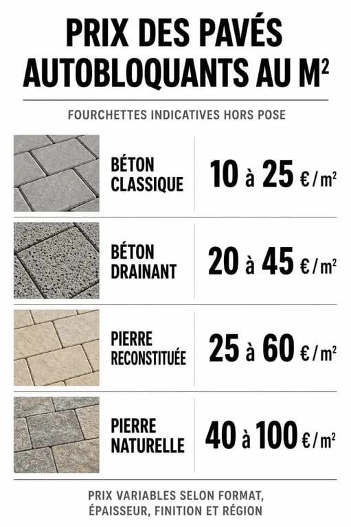 Comparatif des prix des pavés autobloquants au m² par matériau