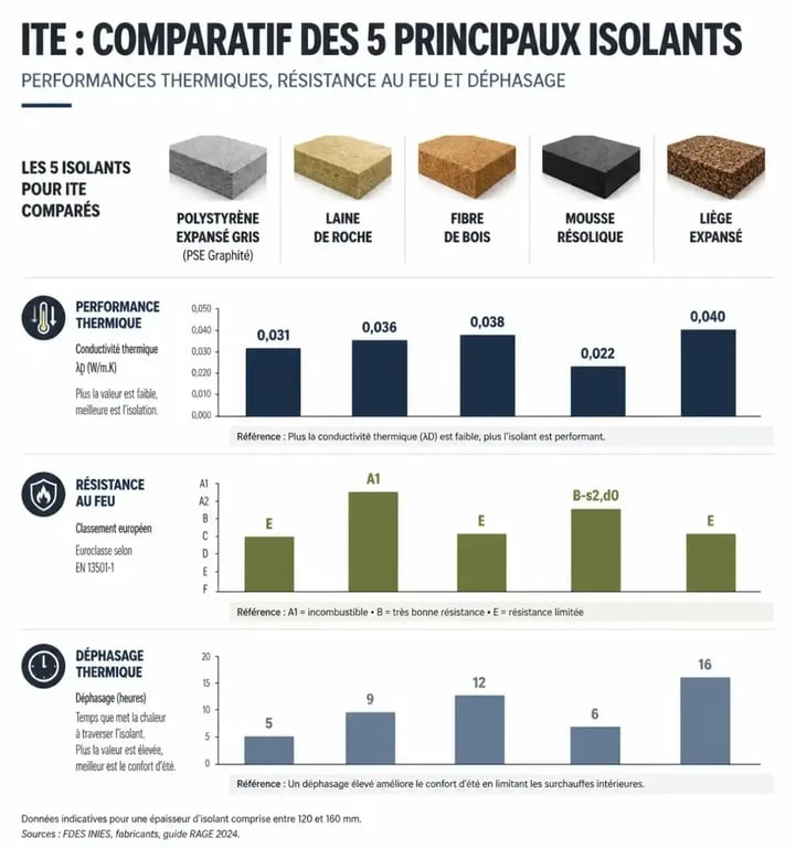 Tableau comparatif des performances des isolants pour le meilleur isolant extérieur ITE