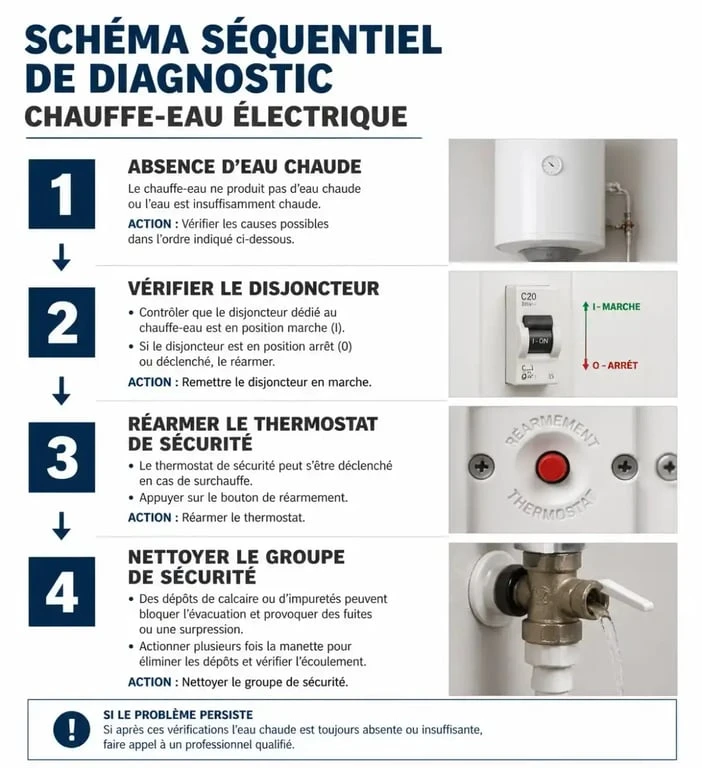 Schéma de diagnostic pour le dépannage de chauffe-eau électrique