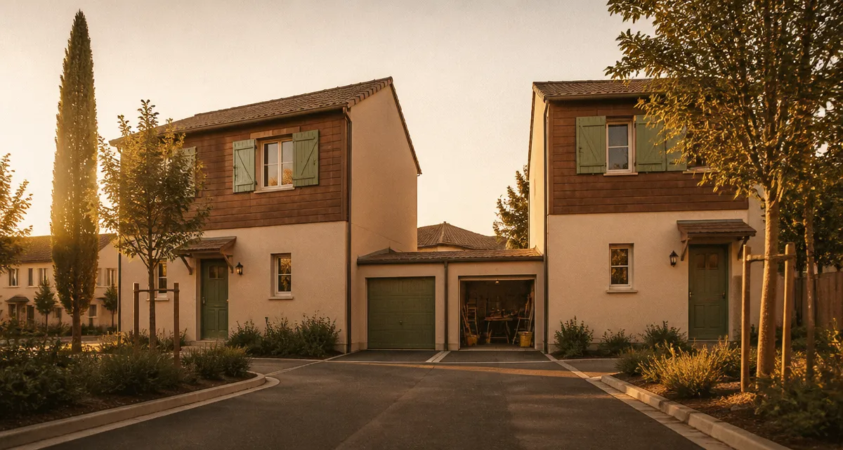Maison mitoyenne par le garage vue extérieure