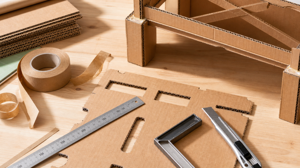 Meuble en carton fabrication : planche de carton ondulé et traverses