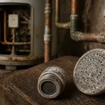 Pas de pression eau chaude : mousseur et douche entartrés près du chauffe-eau