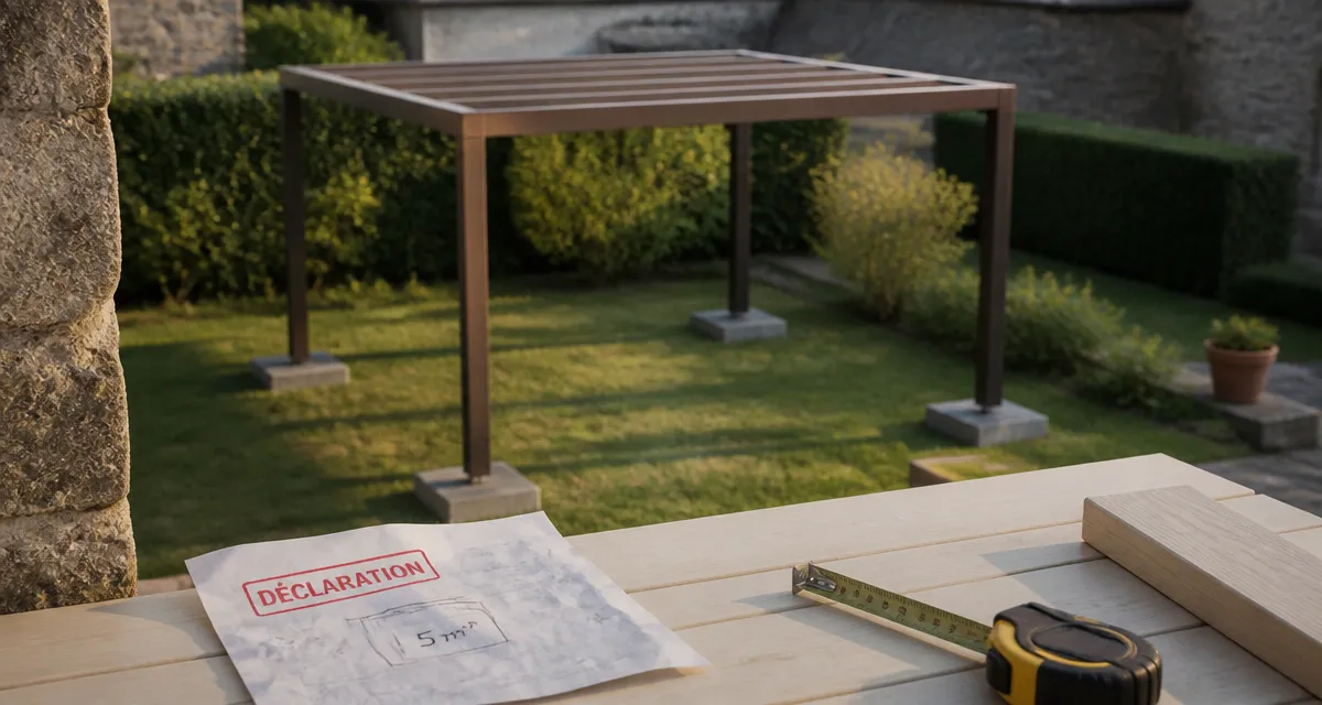 Pergola démontable sans autorisation sur plots : photo jardin
