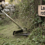 Rotofil a lame en action sur ronces et bordure de clôture