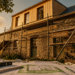 Surélévation maison ancienne avec étage bois et échafaudage