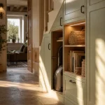Aménagement sous escalier : placard sous escalier intégré vert tendre