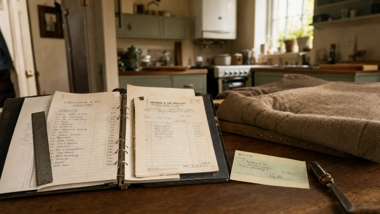 Bien mobilier ou immobilier : inventaire manuscrit, factures et chèque