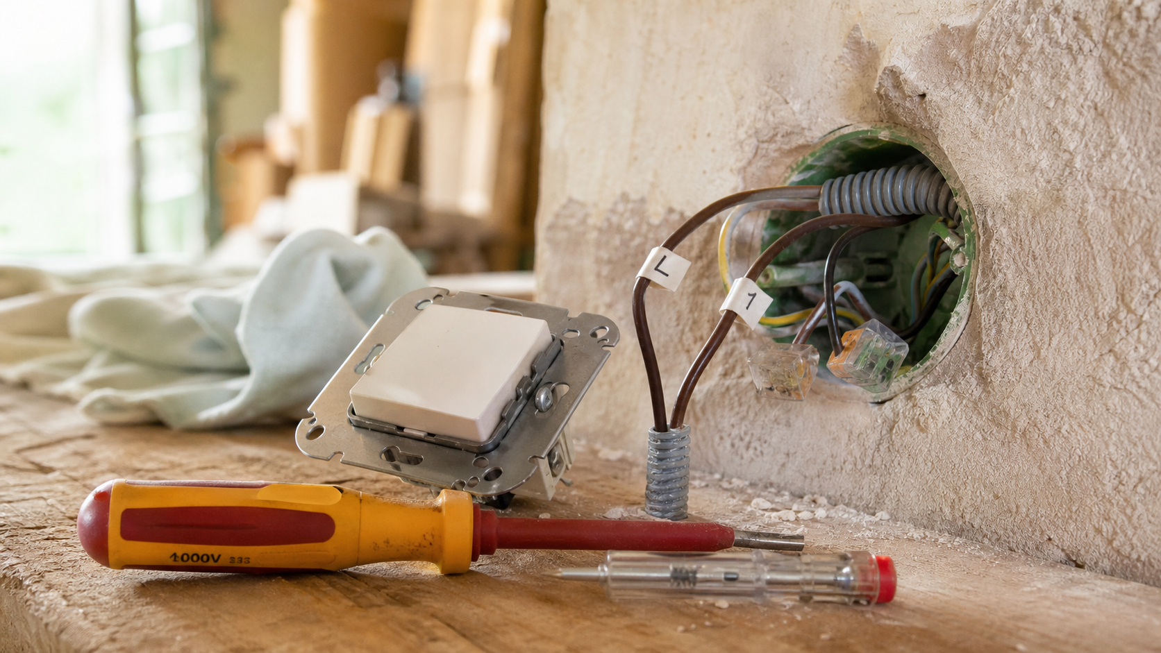 Cablage simple allumage : phase et retour lampe